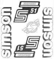 Stickers SIMSON S51 ENDURO, sheet - black/white original pattern IFA